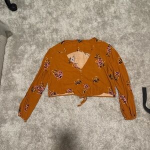 Wild Fable Mustard Floral Tie-Front Blouse